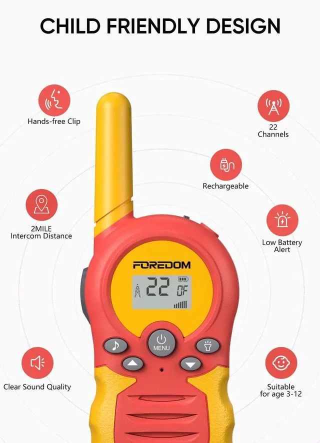 Alt view image 4 of 7 - Rechargeable Walkie Talkies for Kids Walkie Talkies Long Range for Boy & Girl Age 3 to 12 Year Old Birthday Toys - 2 Pack