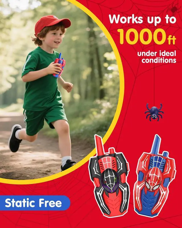 Alt view image 2 of 7 - Spider Hero Walkie Talkies for Kids 2 Pack Indoor & Outdoor Toys for Boys Ages 3-8, Birthday Gift for Children, Fun Two-Way Radios for Playtime & Adventures
