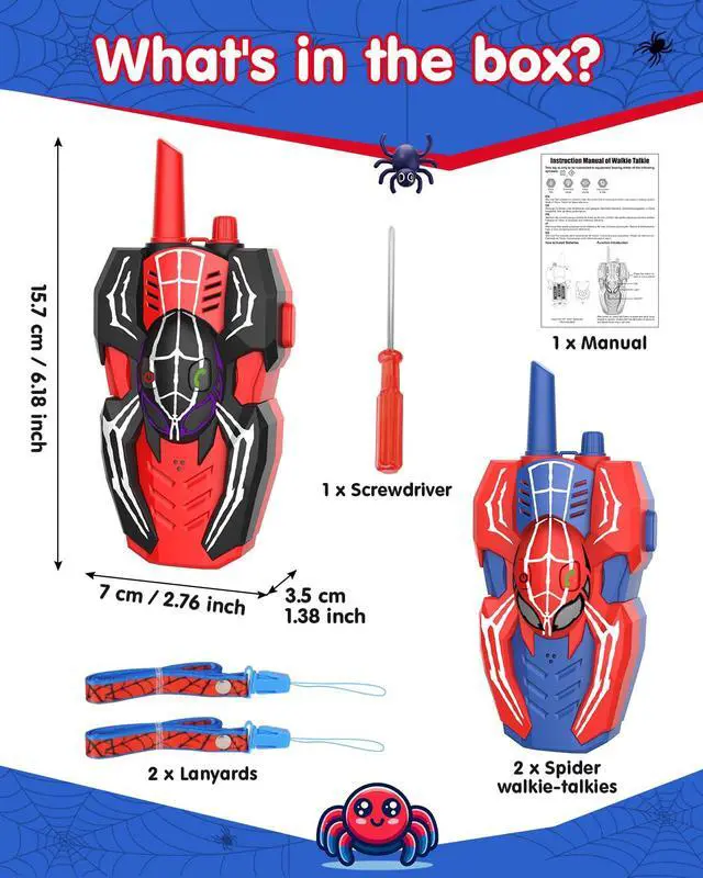 Alt view image 3 of 7 - Spider Hero Walkie Talkies for Kids 2 Pack Indoor & Outdoor Toys for Boys Ages 3-8, Birthday Gift for Children, Fun Two-Way Radios for Playtime & Adventures