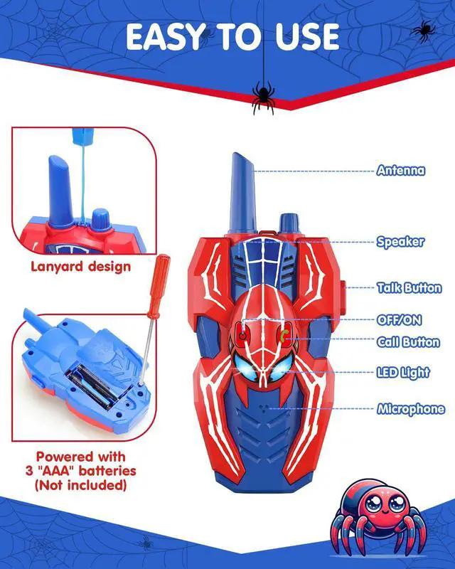 Alt view image 5 of 7 - Spider Hero Walkie Talkies for Kids 2 Pack Indoor & Outdoor Toys for Boys Ages 3-8, Birthday Gift for Children, Fun Two-Way Radios for Playtime & Adventures