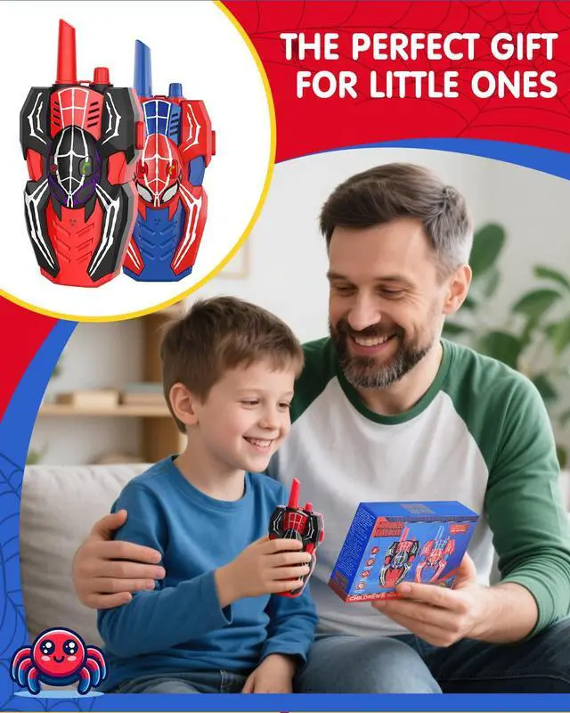 Alt view image 6 of 7 - Spider Hero Walkie Talkies for Kids 2 Pack Indoor & Outdoor Toys for Boys Ages 3-8, Birthday Gift for Children, Fun Two-Way Radios for Playtime & Adventures