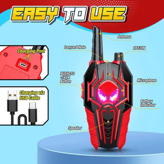 Alt view image 5 of 7 - Rechargeable Walkie Talkies for Kids: 3 Pack Kids Walkie-Talkies Toys for 3 4 5 6 7 8 9 Year Old Boys Gifts Family Camping Toy for Boy Kid Age 3-5 5-7 7-9, 2 Way Radio Boy Gift