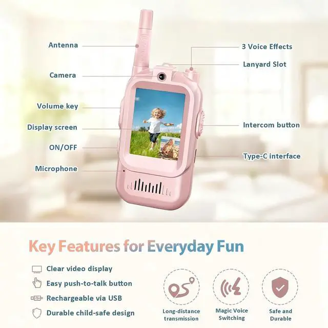 Alt view image 2 of 7 - Video Walkie Talkies for Kids 2 Pack Fun Toys for Camping Hiking Travel Rechargeable Long Range Kids Toy Gift for Boys & Girls Ages 312
