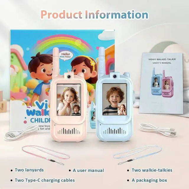 Alt view image 7 of 7 - Video Walkie Talkies for Kids 2 Pack Fun Toys for Camping Hiking Travel Rechargeable Long Range Kids Toy Gift for Boys & Girls Ages 312