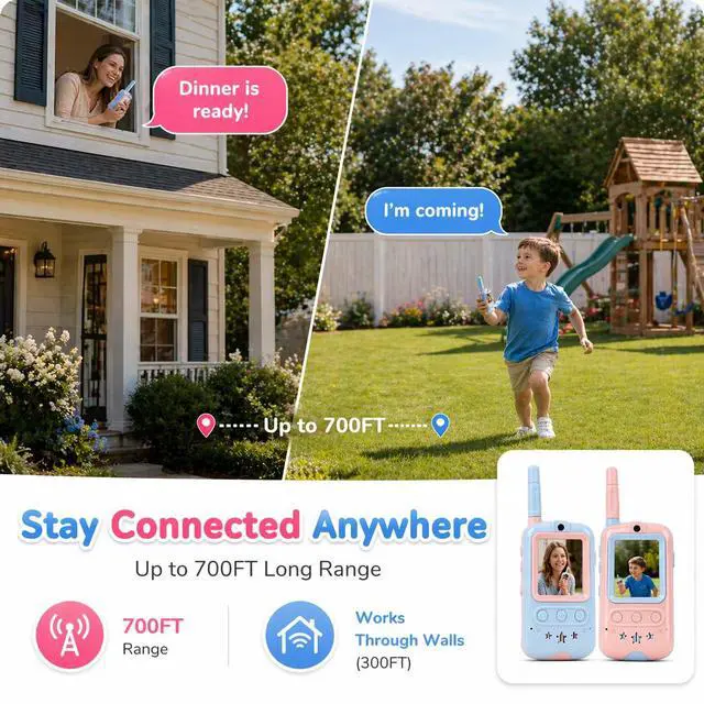 Alt view image 4 of 7 - Video Walkie Talkies for Kids, 2 Pack Kids Video Walkie Talkies with Screen, Long Range Walkie Talkies with 4 Voice Effects, Video Call Toy Gifts for Boys Girls Age 3-12 (Blue & Pink)