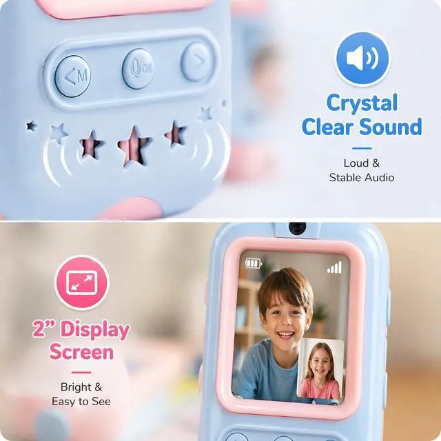 Alt view image 5 of 7 - Video Walkie Talkies for Kids, 2 Pack Kids Video Walkie Talkies with Screen, Long Range Walkie Talkies with 4 Voice Effects, Video Call Toy Gifts for Boys Girls Age 3-12 (Blue & Pink)