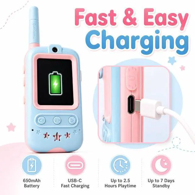 Alt view image 6 of 7 - Video Walkie Talkies for Kids, 2 Pack Kids Video Walkie Talkies with Screen, Long Range Walkie Talkies with 4 Voice Effects, Video Call Toy Gifts for Boys Girls Age 3-12 (Blue & Pink)