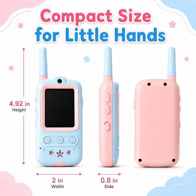 Alt view image 7 of 7 - Video Walkie Talkies for Kids, 2 Pack Kids Video Walkie Talkies with Screen, Long Range Walkie Talkies with 4 Voice Effects, Video Call Toy Gifts for Boys Girls Age 3-12 (Blue & Pink)