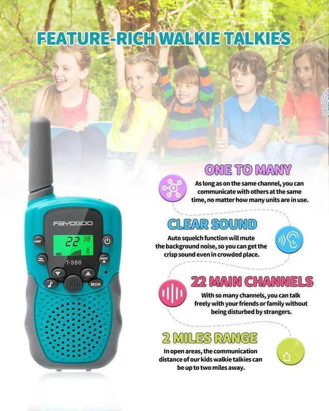 Alt view image 4 of 7 - Walkie Talkies for Kids Long Range 2 Miles, Rechargeable Kids Walkie Talkies 3 Pack with Flashlight, Toys Gifts for 3-12 Year Old Boys Girls, Christmas Birthday Gifts Ideas Present