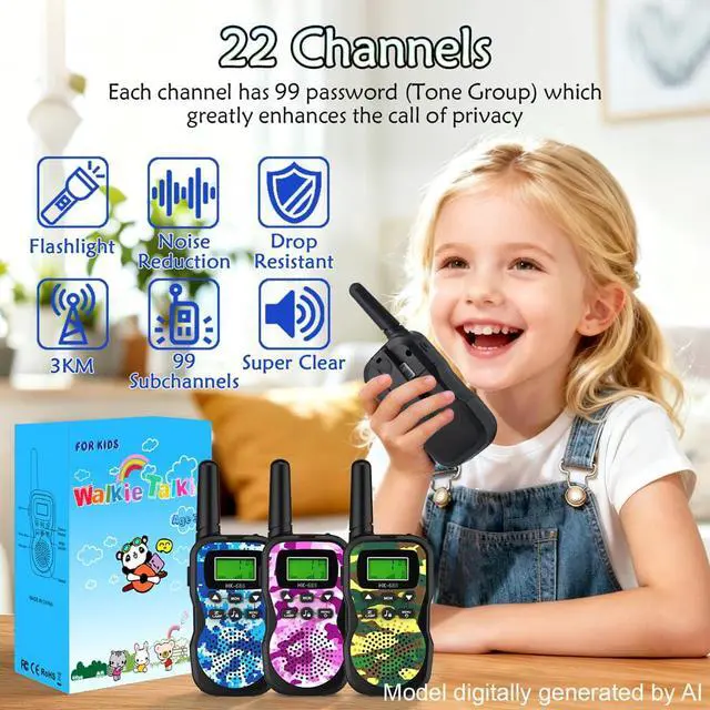 Alt view image 4 of 7 - Walkie Talkies for Kids 3 Pack, 22CH Long Range 2 Way Radio Outdoor