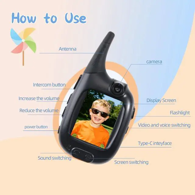 Alt view image 6 of 7 - 2Pack Video Walkie Talkies for Kids 3280ft Long Range, 180° Rotating Camera