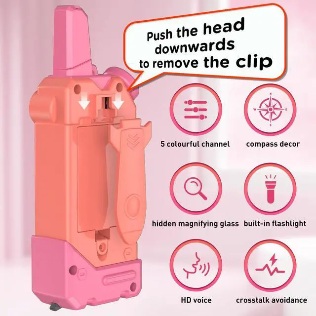 Alt view image 6 of 6 - Walkie Talkies for Kids,5 Colourful Channels 2 Way Radio,Compass Flashlight and Magnifying Glass,3 Miles Long Range for Adventure Game,Outside, Camping, Hiking,Toys for 3-12 Year Old Boys Girls