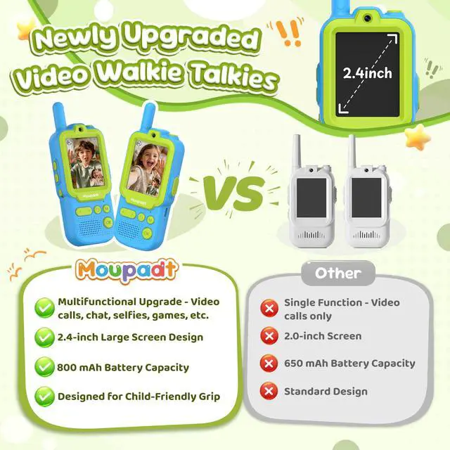 Alt view image 4 of 7 - Rechargeable Video Walkie Talkies Boys Toys, 2.4"Screen Video Calls Walkie Talkies 5 Voice Changers & 10 Stickers Effect for Camping, Hiking, Travel, Christmas Birthday Gifts for Boys Age 5-7