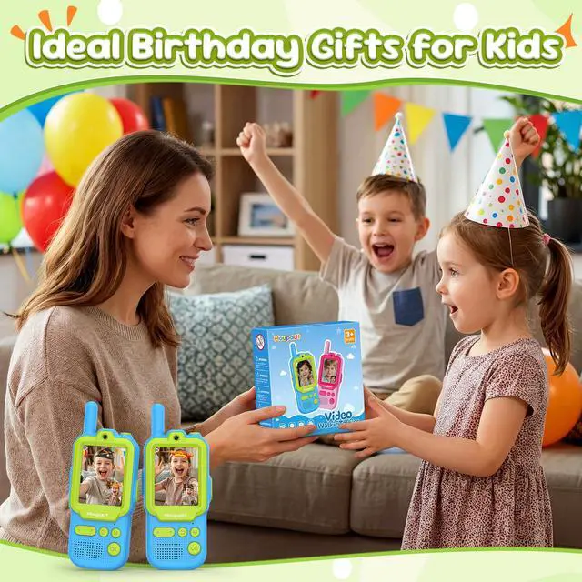 Alt view image 7 of 7 - Rechargeable Video Walkie Talkies Boys Toys, 2.4"Screen Video Calls Walkie Talkies 5 Voice Changers & 10 Stickers Effect for Camping, Hiking, Travel, Christmas Birthday Gifts for Boys Age 5-7