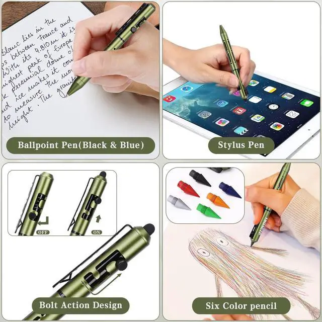 Alt view image 3 of 7 - 4.7" Mini 3-in-1 EDC Ballpoint Pen, Pencil and Stylus, Green