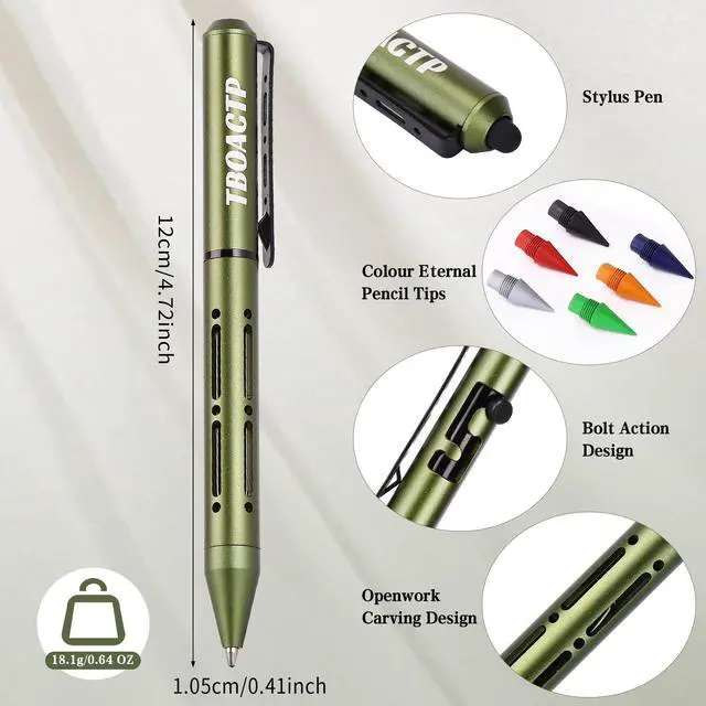 Alt view image 4 of 7 - 4.7" Mini 3-in-1 EDC Ballpoint Pen, Pencil and Stylus, Green