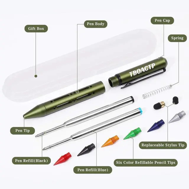 Alt view image 5 of 7 - 4.7" Mini 3-in-1 EDC Ballpoint Pen, Pencil and Stylus, Green