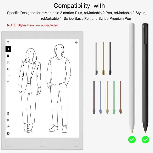 Alt view image 2 of 7 - Pen Tips for Remarkable 2 Marker Plus, 2 Metal + 10 Colored