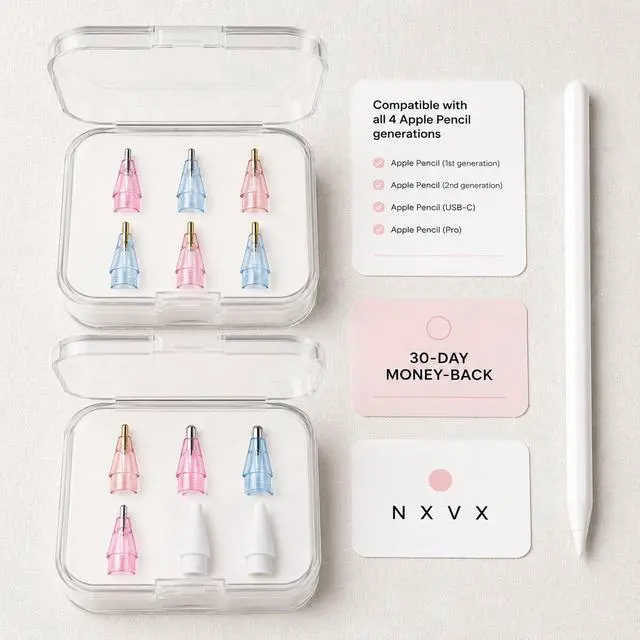 Alt view image 5 of 7 - Replacement Tips for Apple Pencil, 12 Different Tips, Pink & Sky Blue