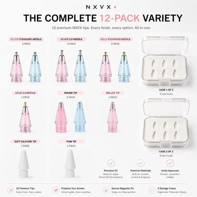 Alt view image 7 of 7 - Replacement Tips for Apple Pencil, 12 Different Tips, Pink & Sky Blue