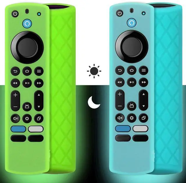 Main image of Silicone Remote Case (2pcs) for Fire TV Stick 4K Max/Insignia/Pioneer/Omni Series Fire TV Alexa Voice Remote Enhanced w/Lanyard (Green and Turquoise, Both Glow)
