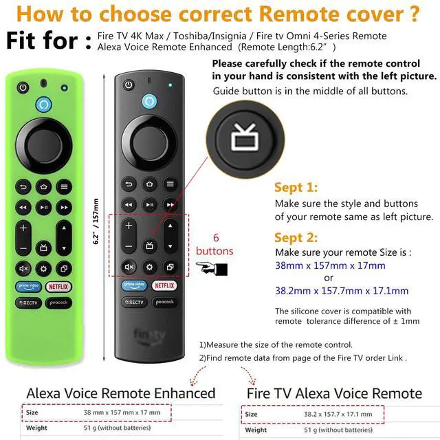 Alt view image 2 of 7 - Silicone Remote Case (2pcs) for Fire TV Stick 4K Max/Insignia/Pioneer/Omni Series Fire TV Alexa Voice Remote Enhanced w/Lanyard (Green and Turquoise, Both Glow)