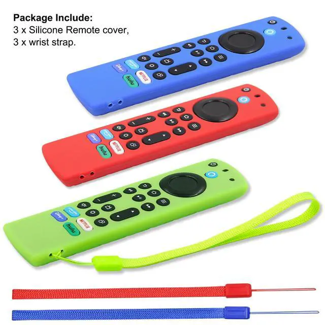 Alt view image 5 of 7 - Silicone Remote Case (3pcs) for Fire TV Stick 4K Max/Insignia/Pioneer/Omni (QLED) Series Alexa Voice Remote Enhanced w/Lanyard (Green Glow + Red + Blue)