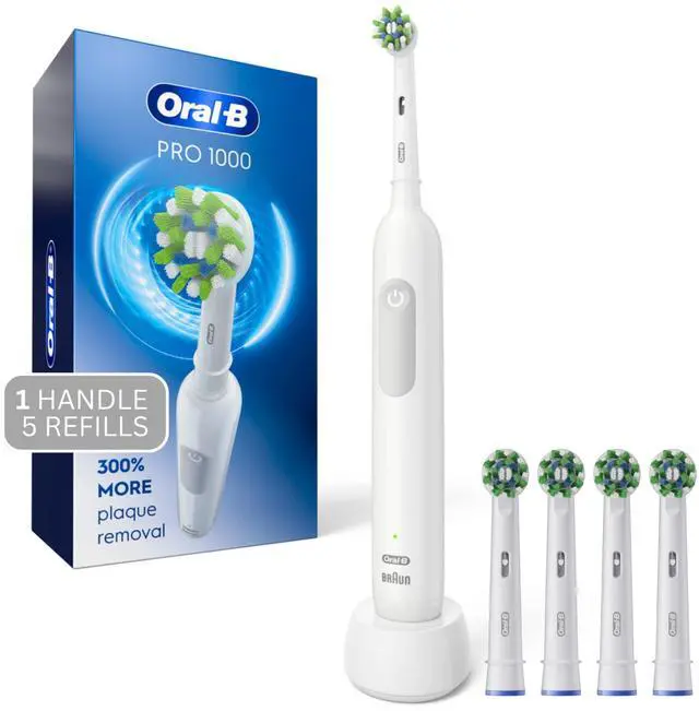Main image of Pro 1000 Rechargeable Electric Toothbrush, White, 4 Replacement Brush Heads