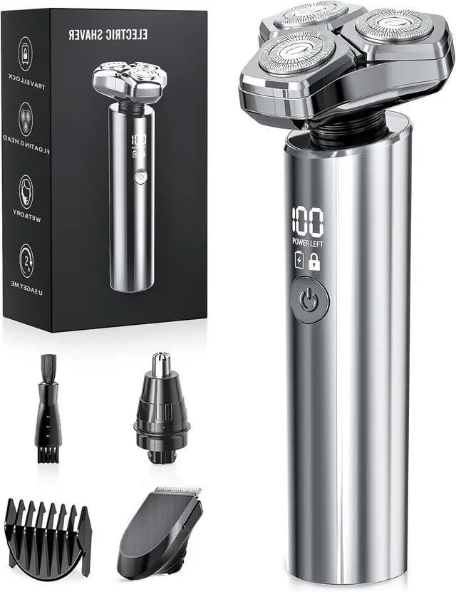 Main image of Electric Razor for Men, Wet/Dry Electric Shaver, 10,000RPM High-Speed Motor, Upgraded Curved Razor Foil, 3-in-1 Beard, Nose & Sideburn Trimmer, IPX8 Waterproof, Quick Charge & Travel Lock