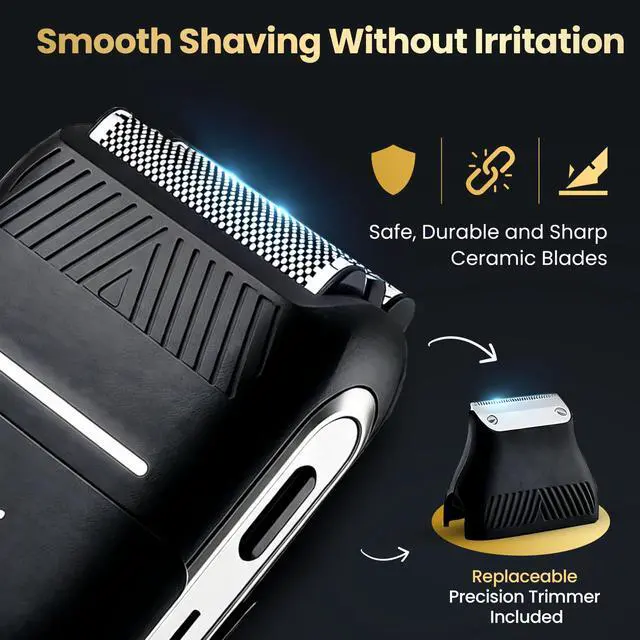 Alt view image 3 of 7 - 2-in-1 Electric Shaver for Men - Foil Shaver for Face, Precision Trimmer, USB-C Rechargeable, IPX7 Waterproof Wet & Dry Electric Razor for Men, 90-Minute Runtime, LED Display, Compact Travel Shaver
