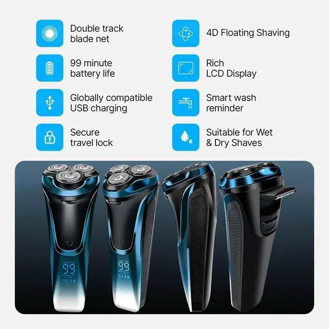 Alt view image 5 of 7 - Snapbuy Electric Razor for Men,Snapbuy Razor,Electric Shavers for Men, 4D Floating Head Rotary Shaver,Ipx7 Waterproof, 2026 New Electri c Shaver with LCD Display & Quiet Motor,Fast Charging(Blue)