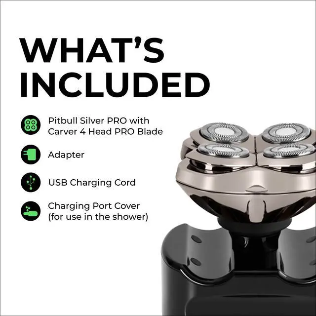 Alt view image 7 of 7 - Pitbull Silver PRO SX5 Head & Face Shaver for Bald Men | Cordless Wet/Dry Rotary Razor