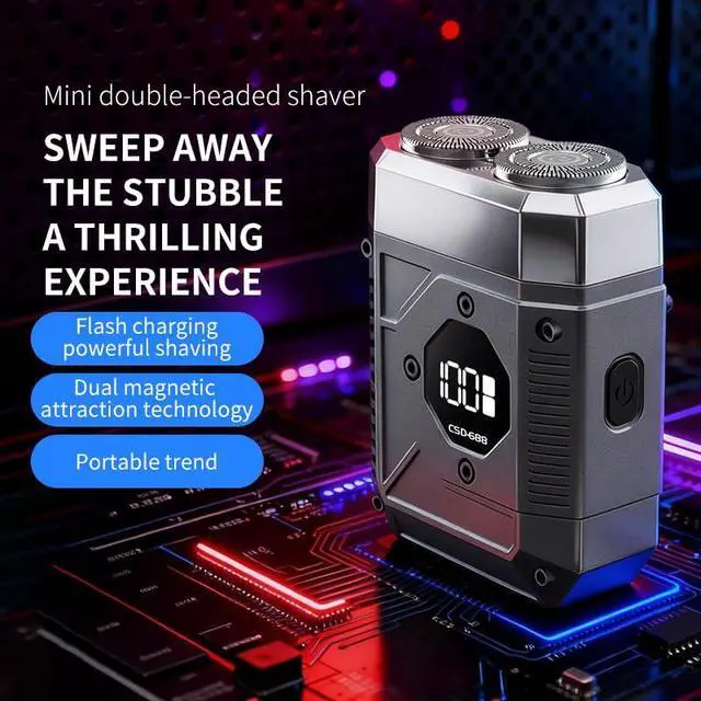 Alt view image 2 of 7 - Mini Electric Razor for Men, LED Digital Display, Cordless Rotary Shaver, USB Type-C Rechargeable Pocket Size Shaver for Travel & Home,Mini Shaver for Tech Lovers,Cyberpunk Style