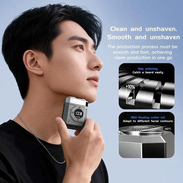 Alt view image 3 of 7 - Mini Electric Razor for Men, LED Digital Display, Cordless Rotary Shaver, USB Type-C Rechargeable Pocket Size Shaver for Travel & Home,Mini Shaver for Tech Lovers,Cyberpunk Style