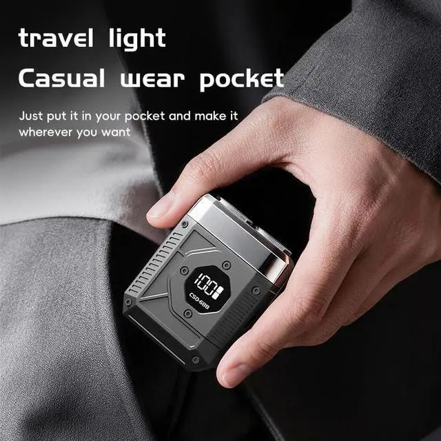 Alt view image 5 of 7 - Mini Electric Razor for Men, LED Digital Display, Cordless Rotary Shaver, USB Type-C Rechargeable Pocket Size Shaver for Travel & Home,Mini Shaver for Tech Lovers,Cyberpunk Style