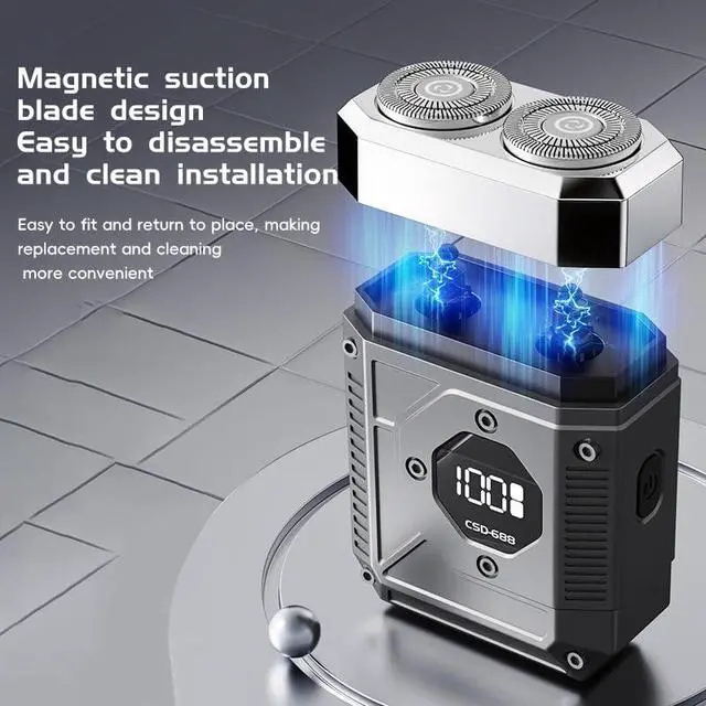 Alt view image 6 of 7 - Mini Electric Razor for Men, LED Digital Display, Cordless Rotary Shaver, USB Type-C Rechargeable Pocket Size Shaver for Travel & Home,Mini Shaver for Tech Lovers,Cyberpunk Style