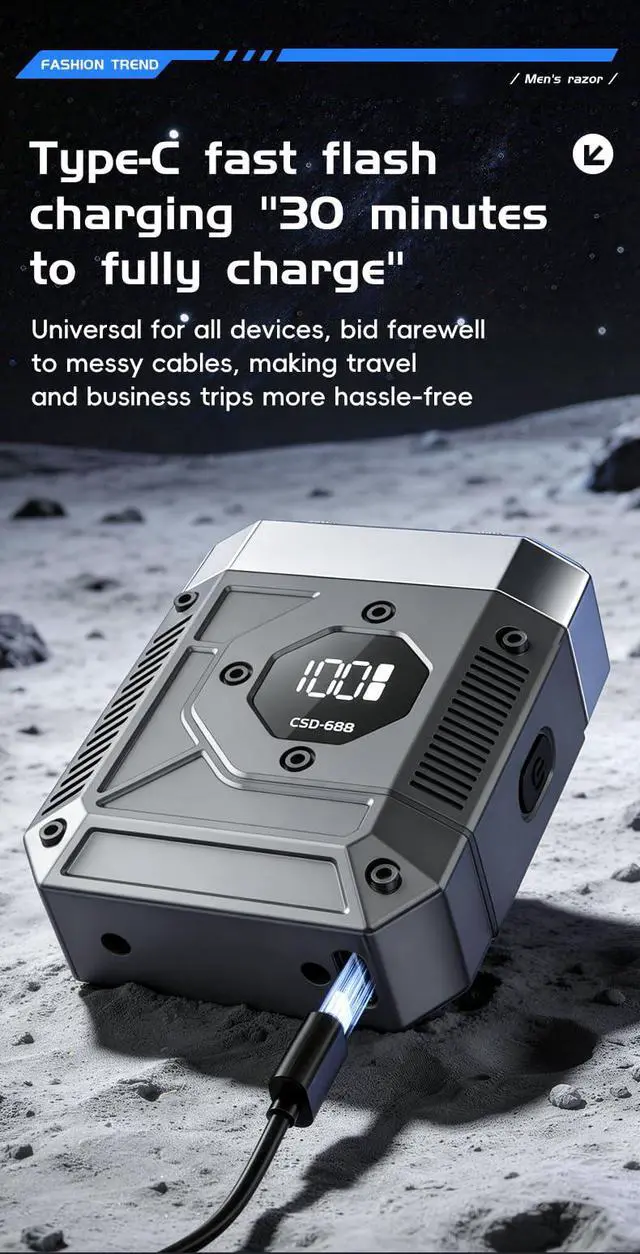 Alt view image 7 of 7 - Mini Electric Razor for Men, LED Digital Display, Cordless Rotary Shaver, USB Type-C Rechargeable Pocket Size Shaver for Travel & Home,Mini Shaver for Tech Lovers,Cyberpunk Style