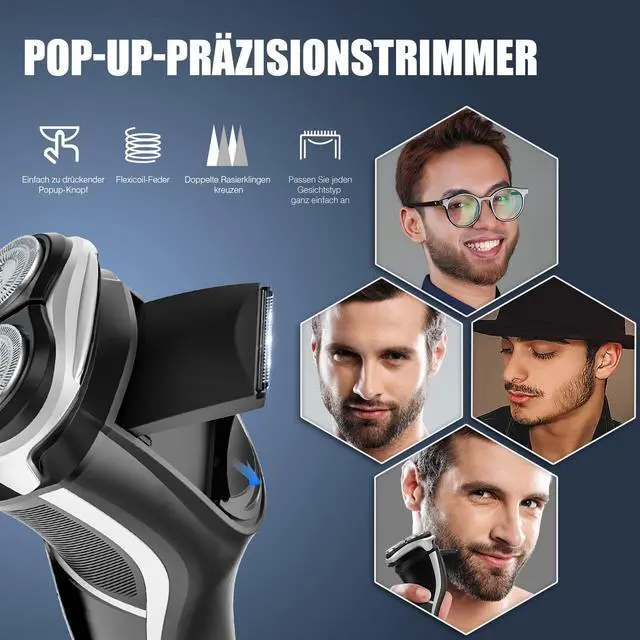 Alt view image 6 of 7 - Electric Shaver for Men, Quick Rechargeable Electric Razor Wet Dry Rotary Shaver with Pop Up Trimmer and LED Display, IPX7 100% Waterproof 8101 with Adapter Charger