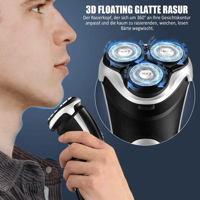 Alt view image 3 of 7 - Electric Shaver for Men, Quick Rechargeable Electric Razor Wet Dry Rotary Shaver with Pop Up Trimmer and LED Display, IPX7 100% Waterproof 8101 with Adapter Charger
