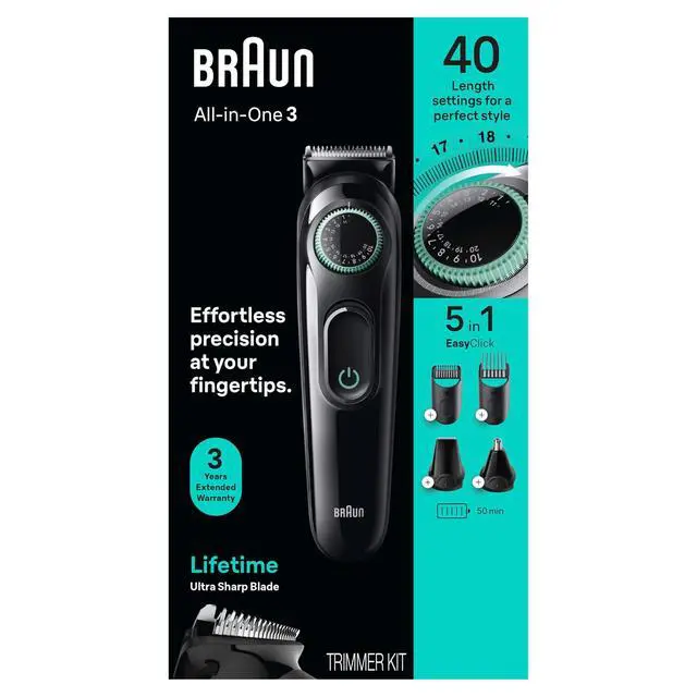 Alt view image 6 of 7 - All-in-One Style Kit Series 3 3450, 5-in-1 Trimmer for Men with Beard Trimmer, Ear & Nose Trimmer, Hair Clippers & More, Ultra-Sharp Blade, 40 Length Settings and Washable