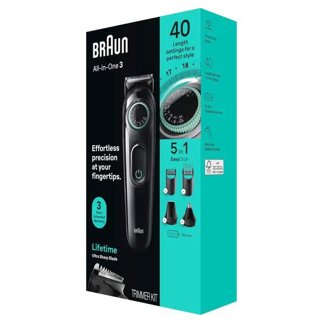 Alt view image 7 of 7 - All-in-One Style Kit Series 3 3450, 5-in-1 Trimmer for Men with Beard Trimmer, Ear & Nose Trimmer, Hair Clippers & More, Ultra-Sharp Blade, 40 Length Settings and Washable