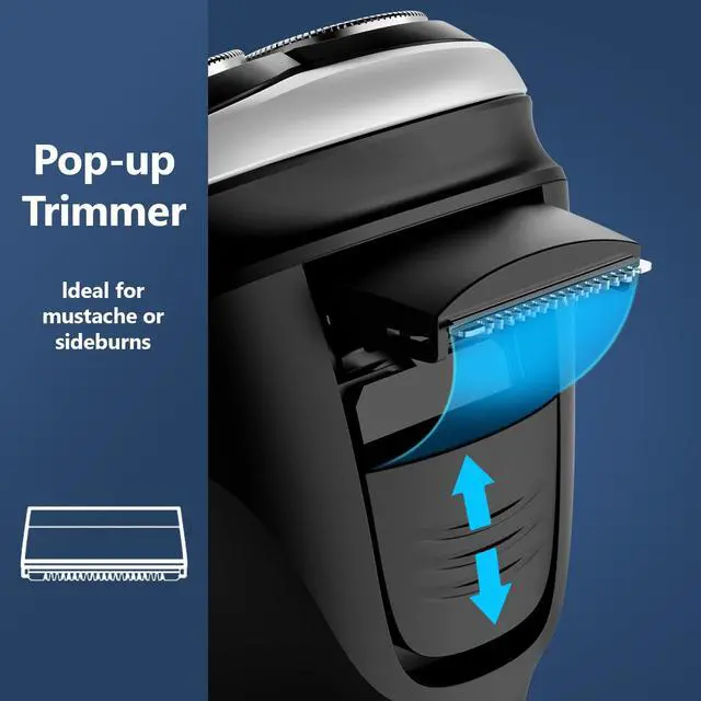 Alt view image 4 of 7 - Electric Razor for Men with Pop-Up Trimmer, 100% Waterproof Electric Shaver, Rechargeable Cordless Shavers for Men, Type-C, 140Mins Runtime, Plug & Play, Black (Black)