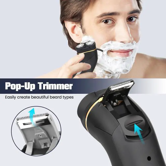 Alt view image 2 of 7 - Electric Razor for Men, 4D Floating Head & LCD Display, Cordless Rechargeable Electric Shaver for Men with Pop-Up Trimmer, IPX7 Waterproof Wet & Dry Shave, Type-C Quick Charge, Portable Travel, Black