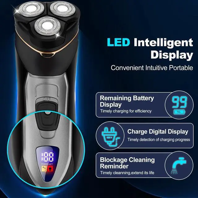 Alt view image 4 of 7 - Electric Razor for Men, 4D Floating Head & LCD Display, Cordless Rechargeable Electric Shaver for Men with Pop-Up Trimmer, IPX7 Waterproof Wet & Dry Shave, Type-C Quick Charge, Portable Travel, Black