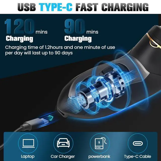 Alt view image 6 of 7 - Electric Razor for Men, 4D Floating Head & LCD Display, Cordless Rechargeable Electric Shaver for Men with Pop-Up Trimmer, IPX7 Waterproof Wet & Dry Shave, Type-C Quick Charge, Portable Travel, Black