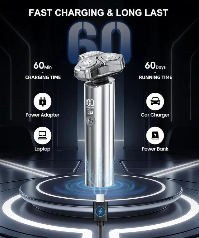 Alt view image 2 of 7 - Electric Razor for Men10,000RPM High-Speed Motor, IPX8 Waterproof, ,Quick Charge & Travel LockGifts for Men Husband Father
