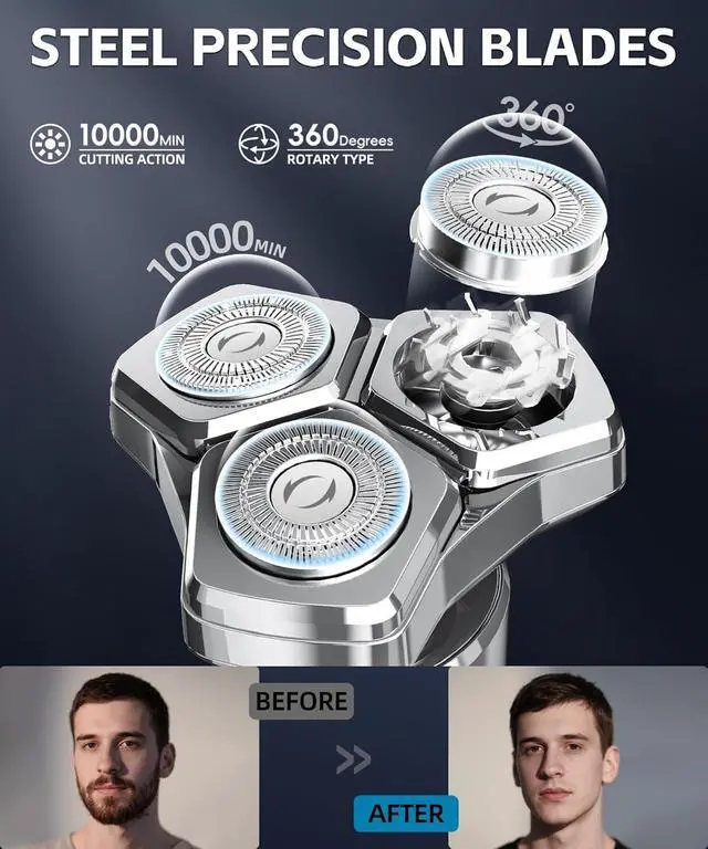 Alt view image 3 of 7 - Electric Razor for Men10,000RPM High-Speed Motor, IPX8 Waterproof, ,Quick Charge & Travel LockGifts for Men Husband Father