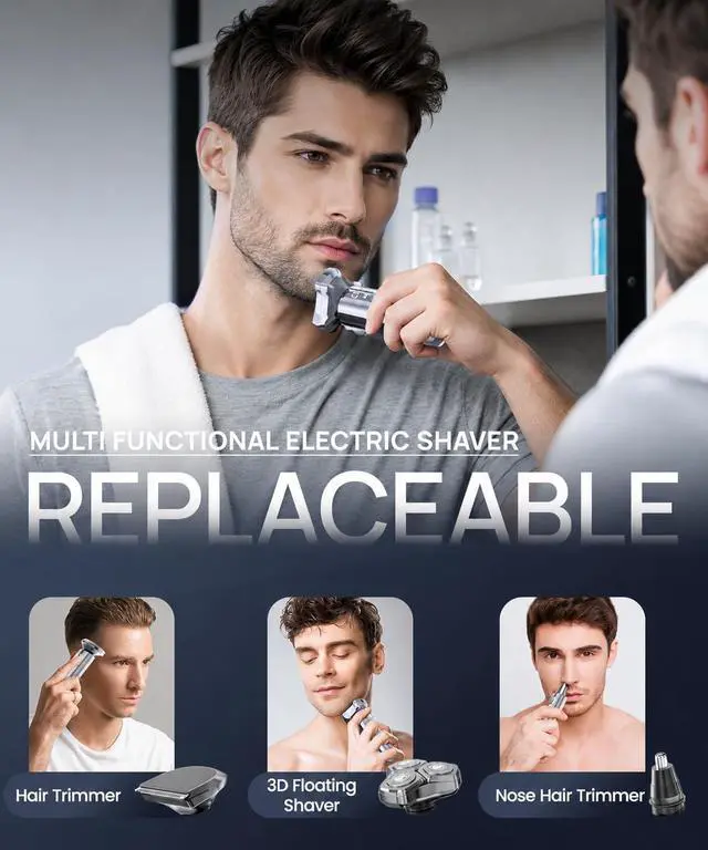 Alt view image 4 of 7 - Electric Razor for Men10,000RPM High-Speed Motor, IPX8 Waterproof, ,Quick Charge & Travel LockGifts for Men Husband Father
