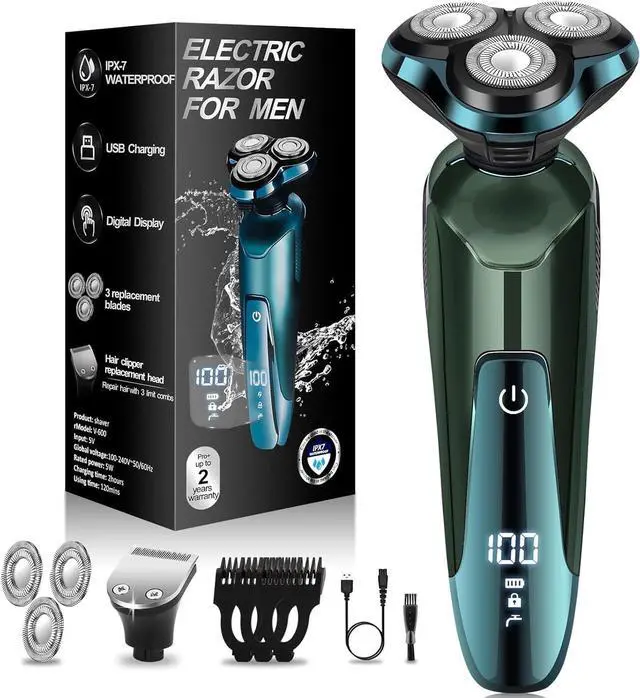 Main image of Electric Razor for Men, 3-in-1 Shaver with Floating Blades for Nose Hair &Sideburns,Replacement Blades, Pop-up Trimmer, IPX7 Waterproof, Travel Lock, Wet & Dry Use, Face Shaving Grooming Travel Kit
