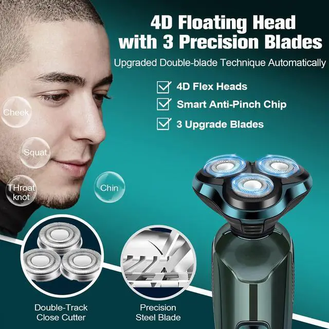Alt view image 2 of 7 - Electric Razor for Men, 3-in-1 Shaver with Floating Blades for Nose Hair &Sideburns,Replacement Blades, Pop-up Trimmer, IPX7 Waterproof, Travel Lock, Wet & Dry Use, Face Shaving Grooming Travel Kit